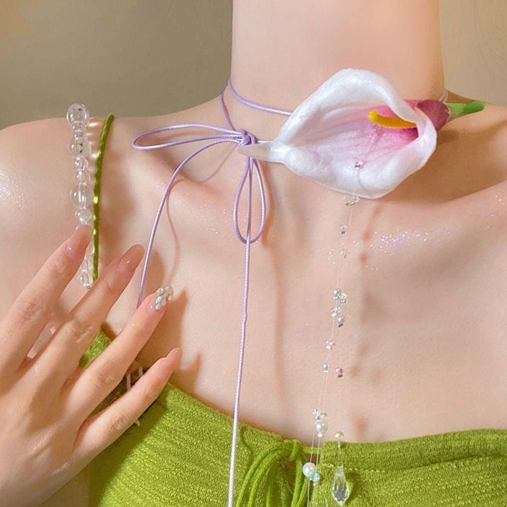 Pearl Choker Necklace Vintage - الأزياء مبالغ فيها زنبق الكالا مطرز