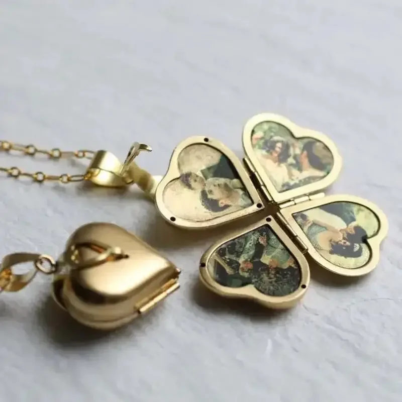 Heart Locket Necklace Photo - خمر قلادة للطي متعدد الطبقات القلب