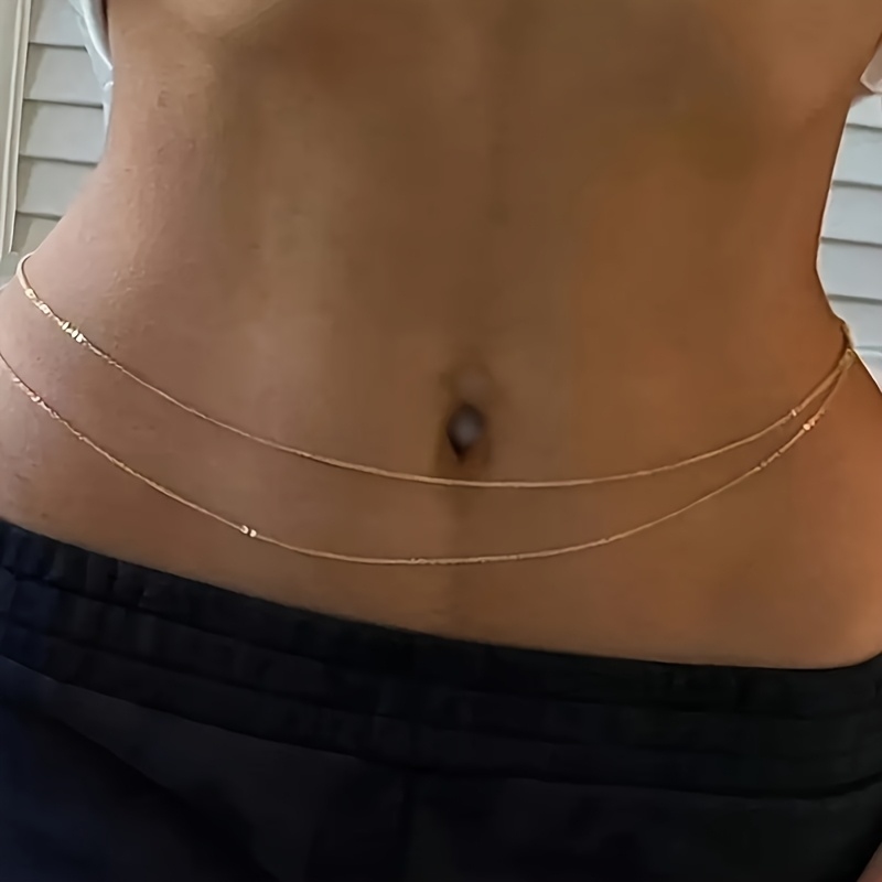 Body Jewelry - حزام خصر معدني ذهبي مزدوج الطبقات