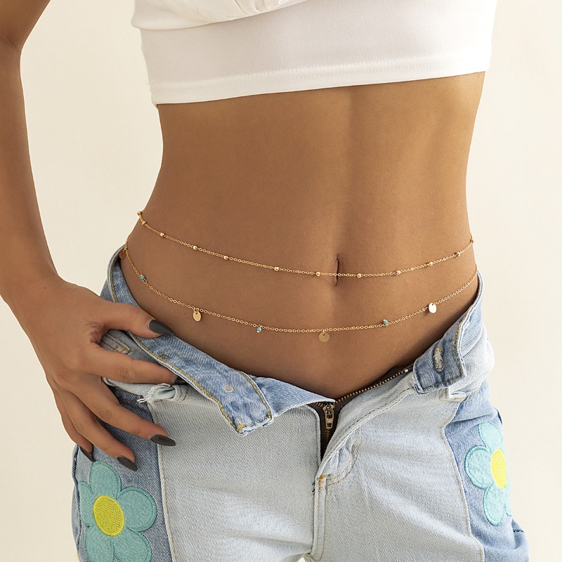 Body Jewelry - سلسلة خصر نسائية أنيقة متعددة الطبقات،